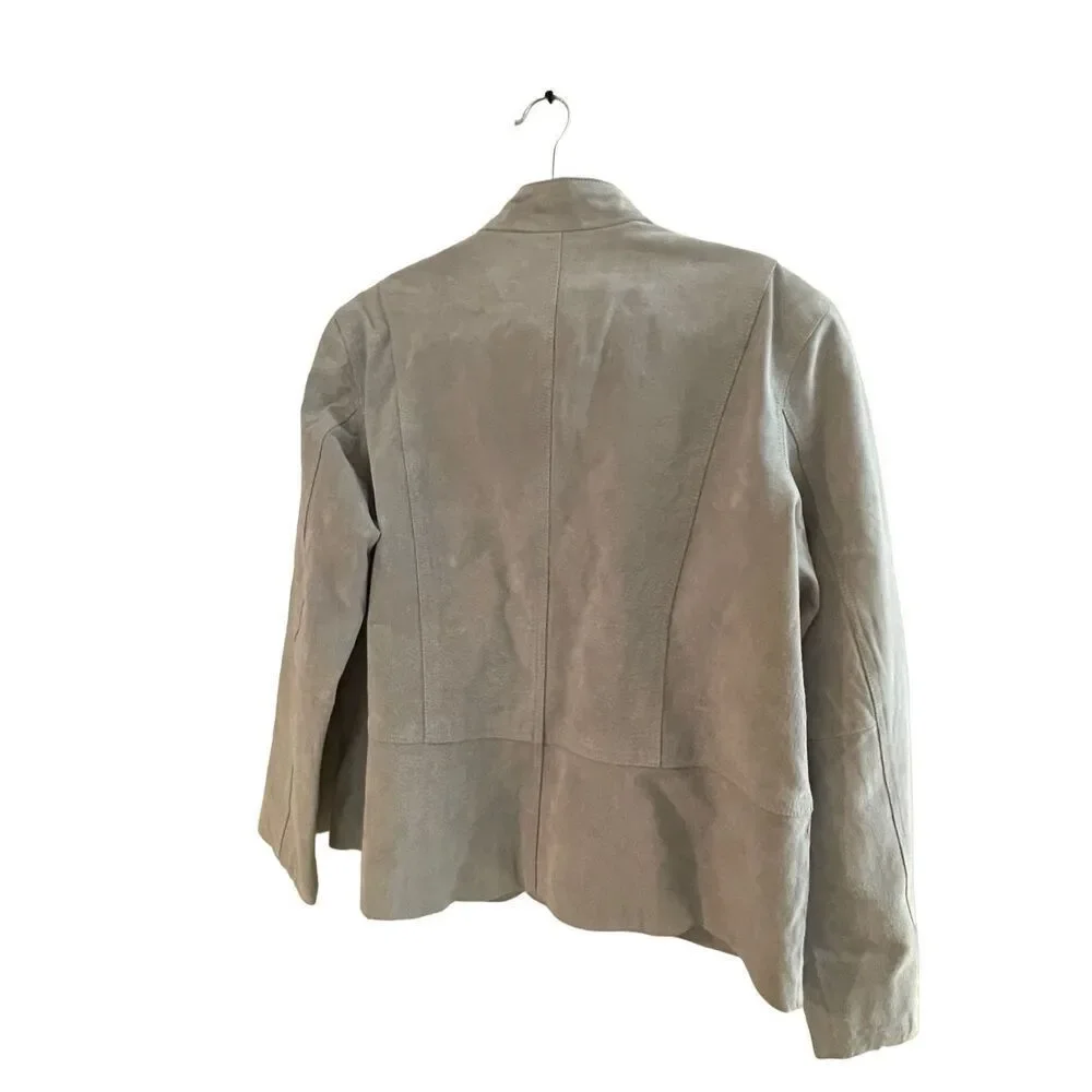 Chico's Womens Gray Leather Button Front Blazer Jacket Size 3